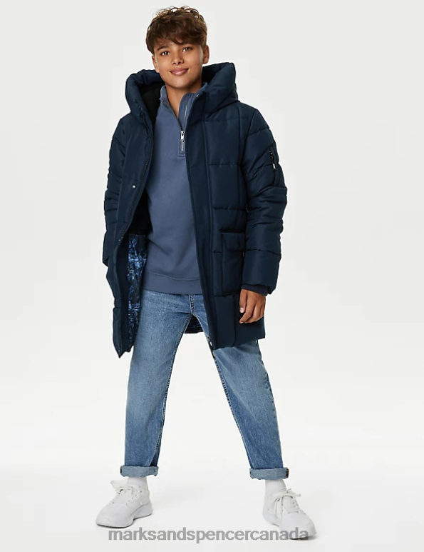 Kids Navy Clothing Marks & Spencer Stormwear Longline Padded Raincoat 20VTD8132 - Marks and Spencer outlet