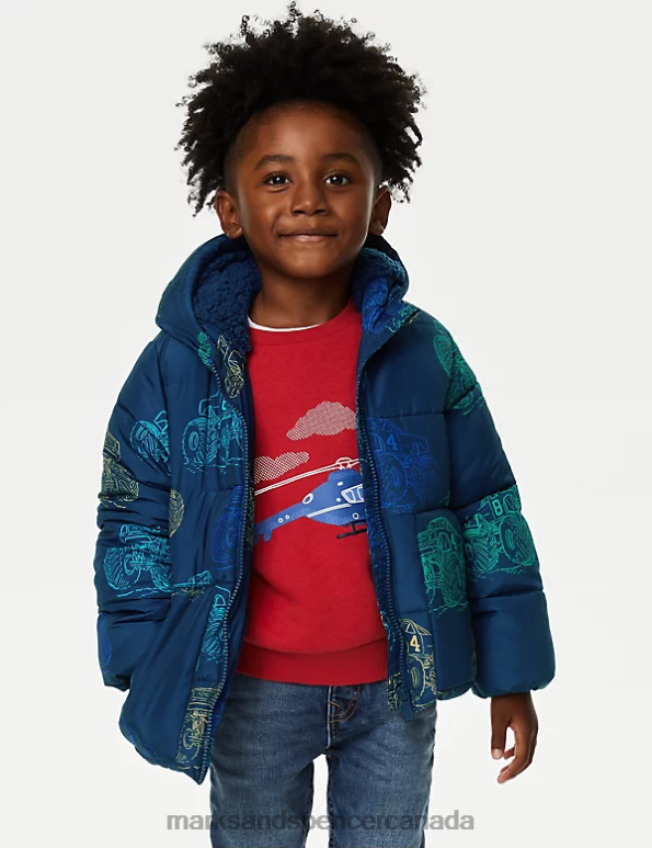 Kids Navy Mix Clothing Marks & Spencer Stormwear Printed Padded Coat 20VTD7824 - Marks and Spencer Canada locations