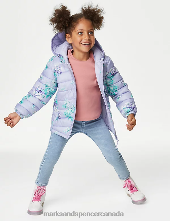 Marks and Spencer Canada - Kids Soft Lilac Clothing Marks & Spencer Stormwear Lightweight Padded Floral Coat 20VTD9003