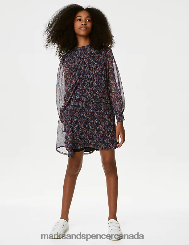 Clothing 20VTD9238 Red Mix Kids Marks & Spencer Printed Shirred Dress - Marks and Spencer Canada locations