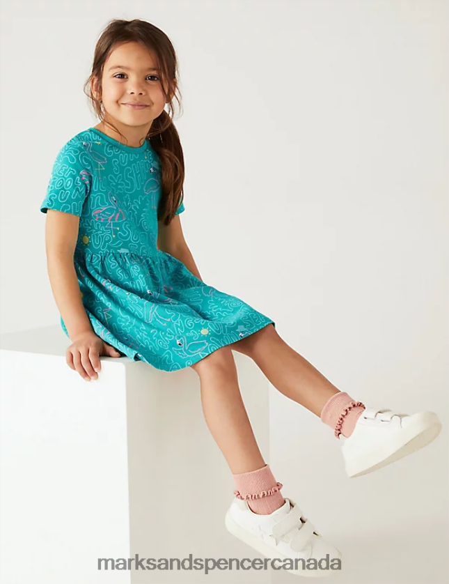 Clothing 20VTD9263 Green Kids Marks & Spencer Pure Cotton Flamingo Dress - Marks and Spencer online