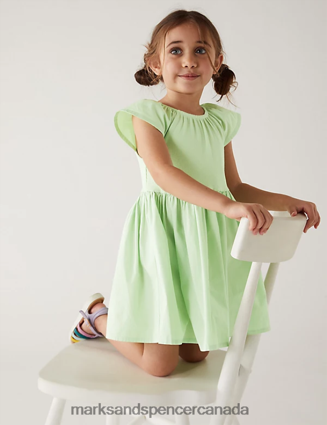 Clothing 20VTD9265 Green Kids Marks & Spencer Cotton Rich Frill Dress - Marks and Spencer Canada locations