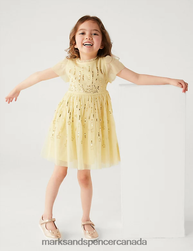 Clothing 20VTD9307 Yellow Kids Marks & Spencer Sequin Party Dress - Marks and Spencer outlet