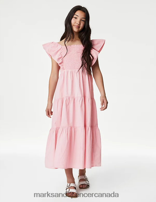 Marks and Spencer Canada - Clothing 20VTD9369 Pink Kids Marks & Spencer Pure Cotton Tiered Dress