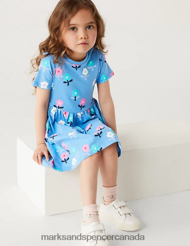 Clothing 20VTD9418 Blue Mix Kids Marks & Spencer Cotton Rich Floral Print Dress - Marks and Spencer Canada locations