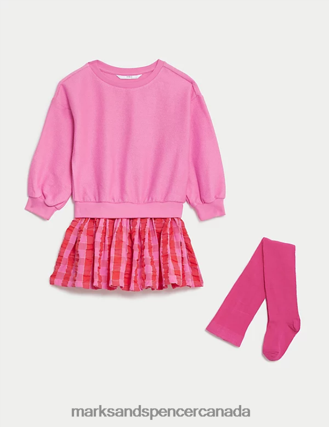 Marks and Spencer near me - Clothing 20VTD9431 Pink Kids Marks & Spencer Cotton Rich Dress & Tights Outfit