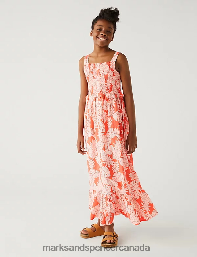 Clothing 20VTD9439 Orange Kids Marks & Spencer Pure Cotton Pineapple Print Maxi Dress - Marks and Spencer Canada locations