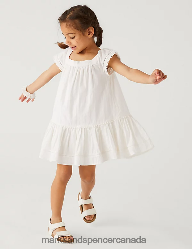 Clothing 20VTD9508 Ivory Kids Marks & Spencer 2pc Pure Cotton Dress and Scrunchie Outfit - Marks and Spencer outlet