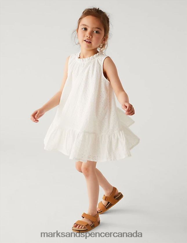 Marks and Spencer near me - Clothing 20VTD9524 Ivory Kids Marks & Spencer Pure Cotton Dress with Scrunchie