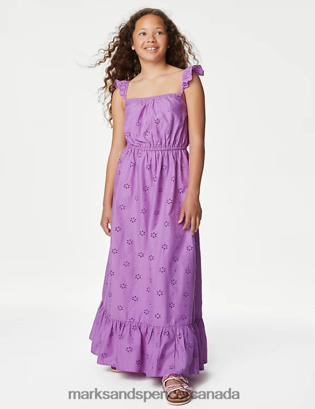 Clothing 20VTD9582 Purple Kids Marks & Spencer Pure Cotton Broderie Dress - Marks and Spencer Canada locations