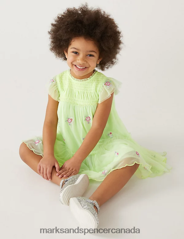 Marks and Spencer Canada - Clothing 20VTD9585 Green Kids Marks & Spencer Floral Embroidered Dress