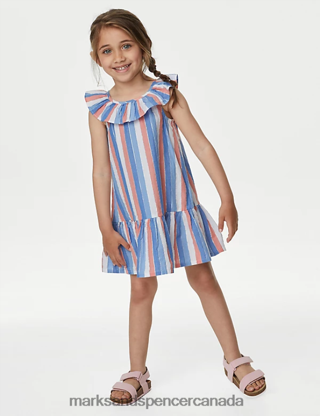 Marks and Spencer near me - Clothing 20VTD9607 Multi Kids Marks & Spencer Cotton Rich Striped Frill Dress