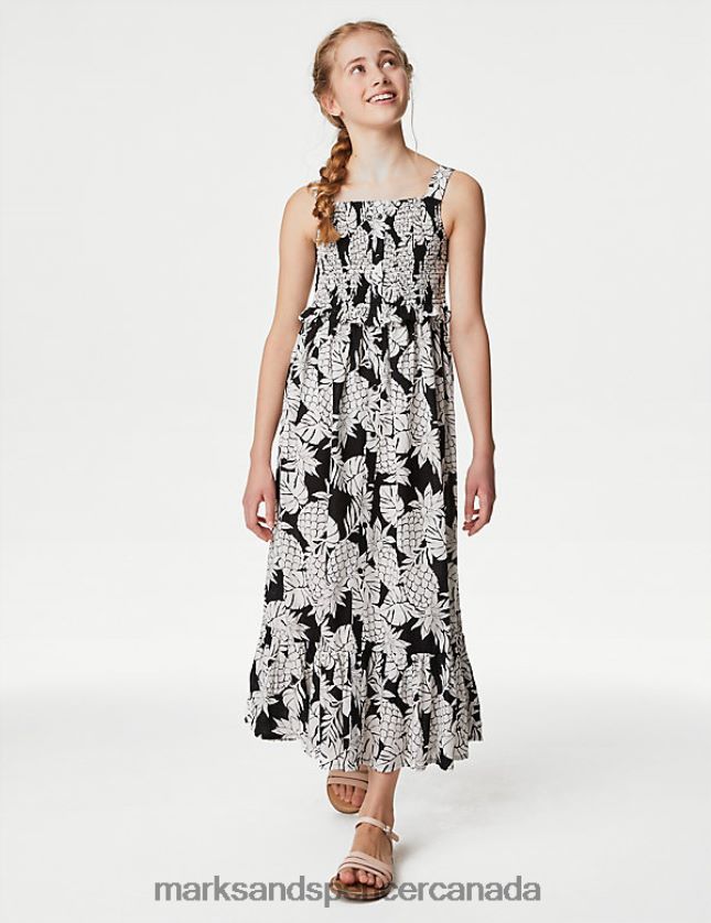 Marks and Spencer near me - Clothing 20VTD9683 Black Mix Kids Marks & Spencer Pure Cotton Pineapple Print Maxi Dress