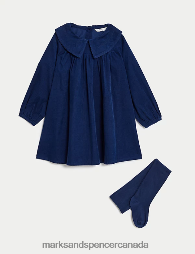 Clothing 20VTD9697 Indigo Kids Marks & Spencer 2pc Cotton Rich Corduroy Dress Outfit - Marks and Spencer outlet