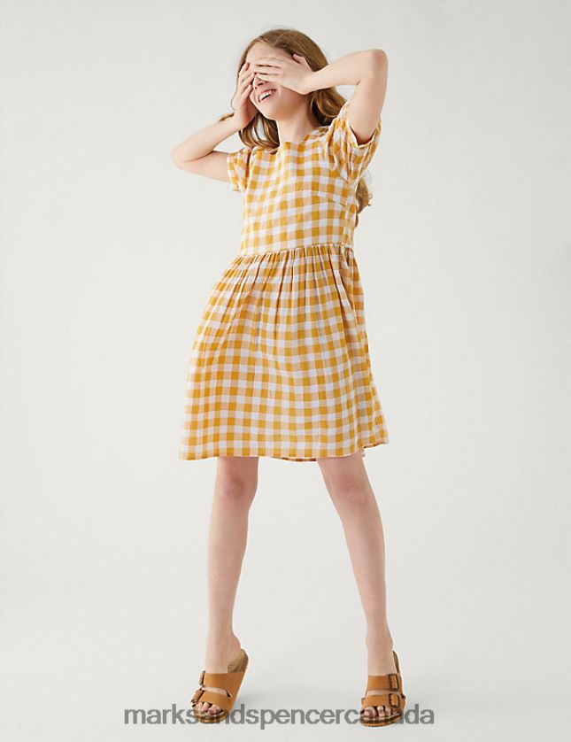 Clothing 20VTD9729 Yellow Kids Marks & Spencer Pure Cotton Checked Dress - Marks and Spencer outlet