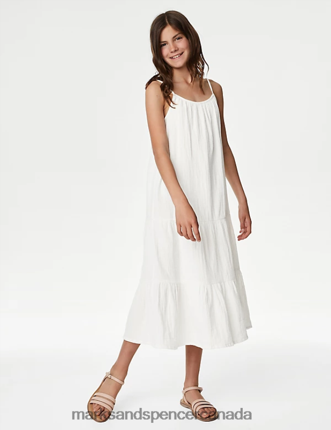 Clothing 20VTD9843 Ivory Kids Marks & Spencer Pure Cotton Tiered Maxi Dress - Marks and Spencer Canada locations