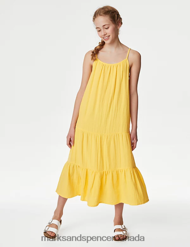 Clothing 20VTD9844 Yellow Kids Marks & Spencer Pure Cotton Tiered Maxi Dress - Marks and Spencer outlet