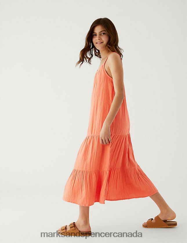 Marks and Spencer Canada - Clothing 20VTD9845 Coral Kids Marks & Spencer Pure Cotton Tiered Maxi Dress