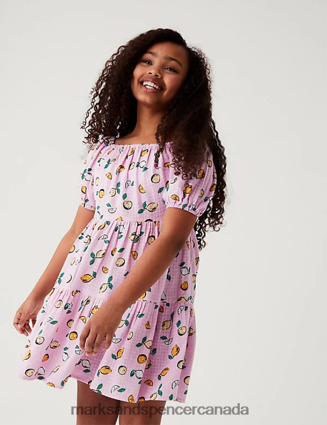 Marks and Spencer Canada - Clothing 20VTD9895 Pink Mix Kids Marks & Spencer Pure Cotton Fruit Print Dress