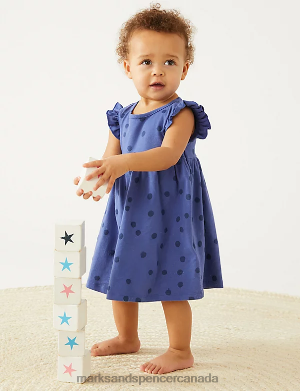 Kids Blue Clothing Marks & Spencer Pure Cotton Spotted Dress 20VTD7646 - Marks and Spencer online