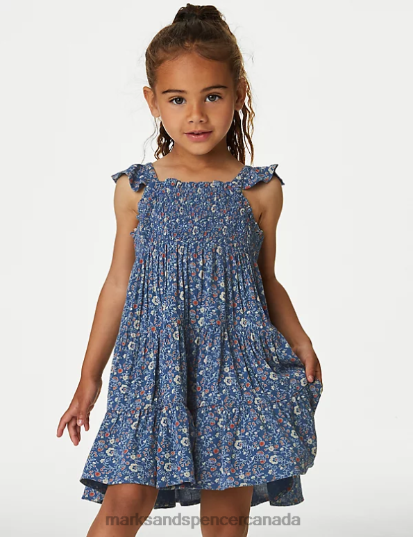 Marks and Spencer Canada - Kids Blue Mix Clothing Marks & Spencer Floral Tiered Dress 20VTD8894