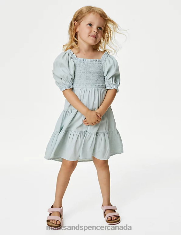 Marks and Spencer near me - Kids Chambray Clothing Marks & Spencer Pure Cotton Shirred Tiered Dress 20VTD9009