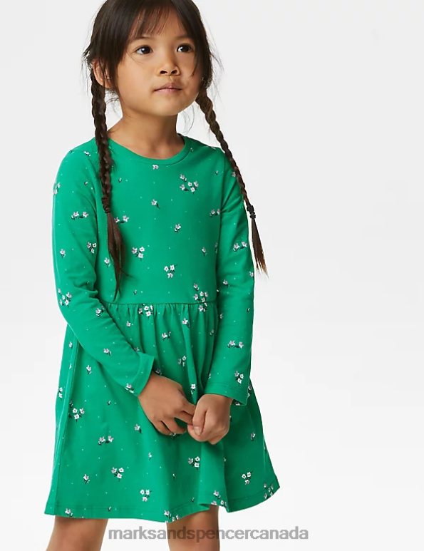 Kids Green Mix Clothing Marks & Spencer Pure Cotton Floral Dress 20VTD8911 - Marks and Spencer online