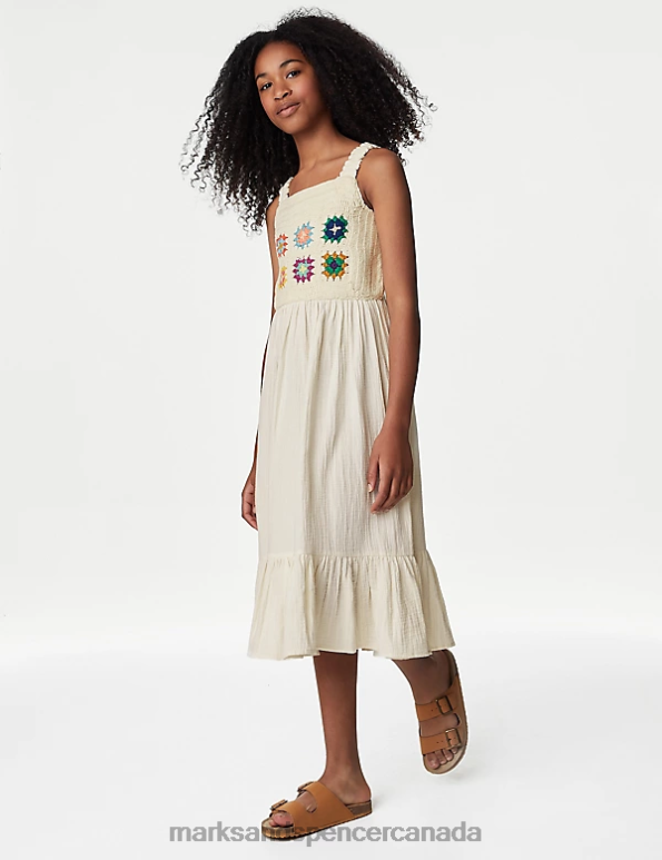 Marks and Spencer near me - Kids Ivory Clothing Marks & Spencer Pure Cotton Patchwork Crochet Midi Dress 20VTD8834