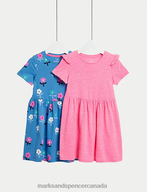 Marks and Spencer Canada - Kids Multi Clothing Marks & Spencer 2pk Pure Cotton Floral & Plain Dresses 20VTD8815