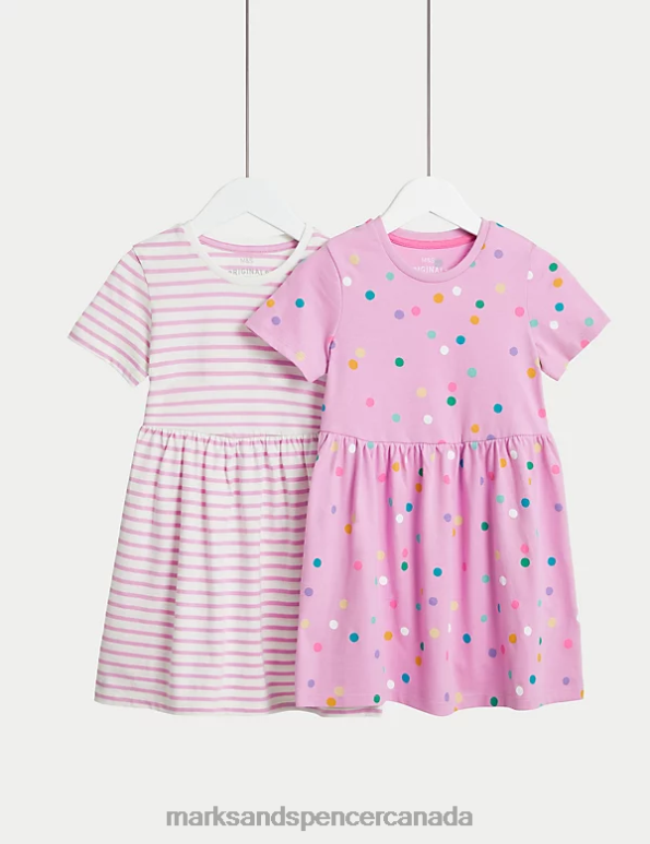 Kids Multi Clothing Marks & Spencer 2pk Pure Cotton Printed Dresses 20VTD9012 - Marks and Spencer online