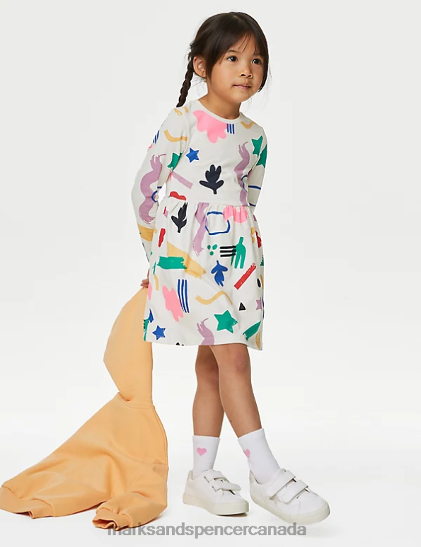 Kids Multi Clothing Marks & Spencer Pure Cotton Abstract Print Dress 20VTD8798 - Marks and Spencer online