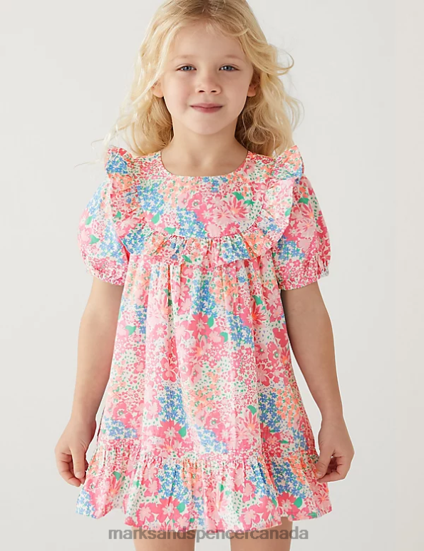 Marks and Spencer Canada - Kids Multi Clothing Marks & Spencer Pure Cotton Floral Frill Dress 20VTD8942