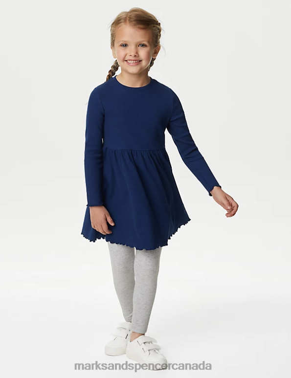 Marks and Spencer sale - Kids Navy Clothing Marks & Spencer Cotton Rich Ribbed Dress 20VTD8844