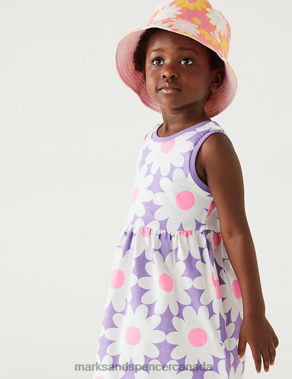 Kids Purple Clothing Marks & Spencer Pure Cotton Floral Dress 20VTD8976 - Marks and Spencer outlet