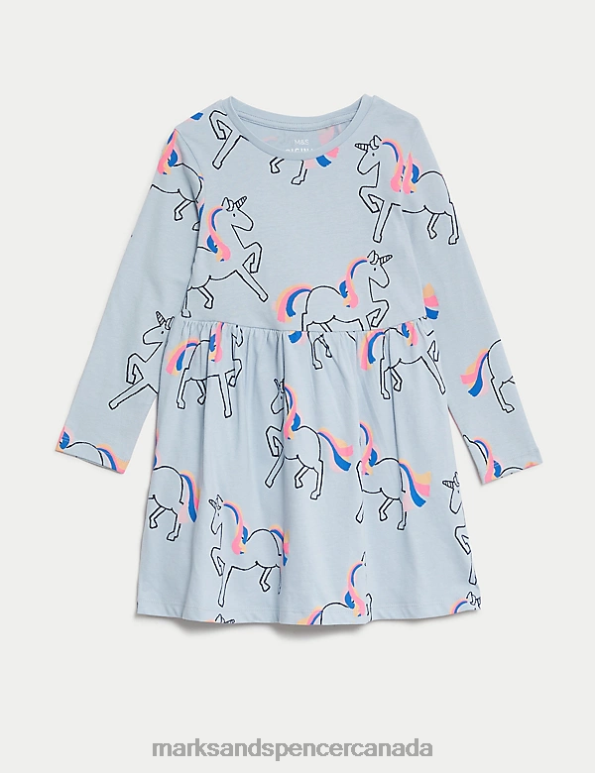 Marks and Spencer sale - Kids Soft Blue Clothing Marks & Spencer Pure Cotton Unicorn Dress 20VTD8797