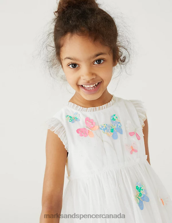 Marks and Spencer sale - Kids White Clothing Marks & Spencer Butterfly Applique Tulle Dress 20VTD8907