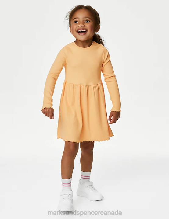 Marks & Spencer Kids Cotton Rich Ribbed Dress Clothing Clementine 20VTD9111 - Marks and Spencer Canada locations