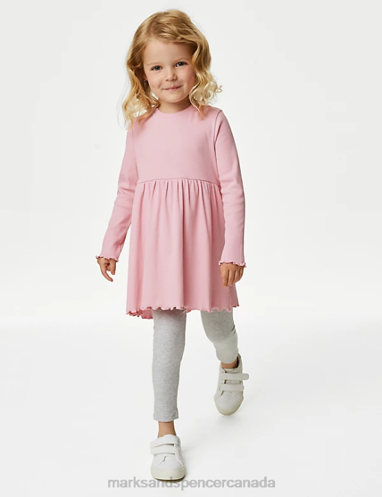 Marks & Spencer Kids Cotton Rich Ribbed Dress Clothing Pink 20VTD9110 - Marks and Spencer online