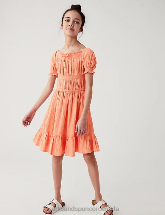 Marks and Spencer near me - Marks & Spencer Kids Cotton Rich Tiered Dress Clothing Coral 20VTD9146