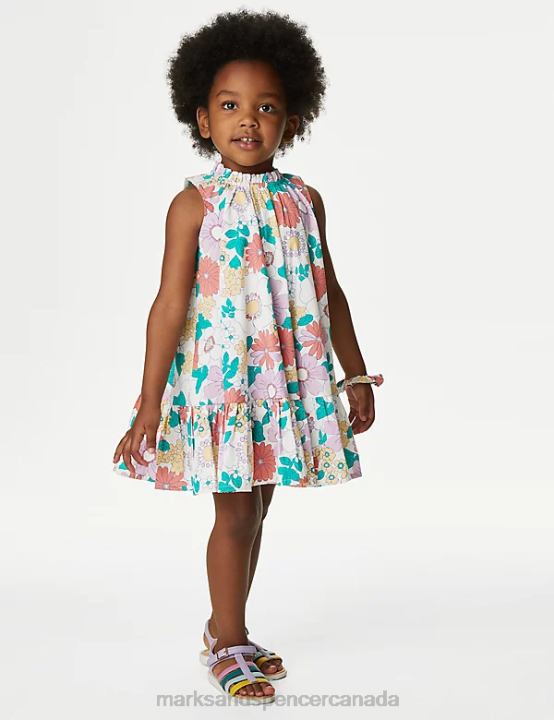 Marks & Spencer Kids Pure Cotton Floral Dress with Scrunchie Clothing Multi 20VTD9056 - Marks and Spencer Canada locations