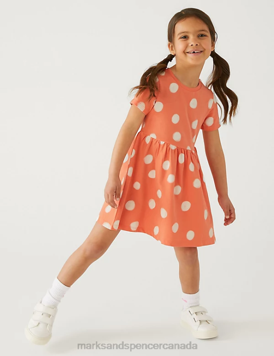 Marks and Spencer Canada - Marks & Spencer Kids Pure Cotton Polka Dot Dress Clothing Coral 20VTD9167