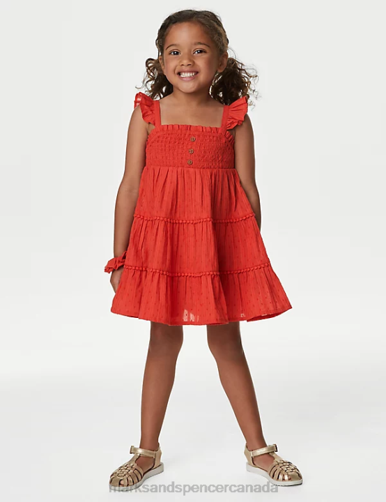 Marks & Spencer Kids Pure Cotton Tiered Dress Clothing Copper Rose 20VTD9066 - Marks and Spencer outlet