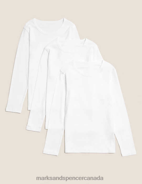 Marks and Spencer near me - Kids White Clothing Marks & Spencer 3pk Pure Cotton Long Sleeve Vests 20VTD8028