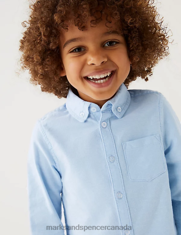 Kids Blue Clothing Marks & Spencer Pure Cotton Oxford Shirt 20VTD8189 - Marks and Spencer outlet