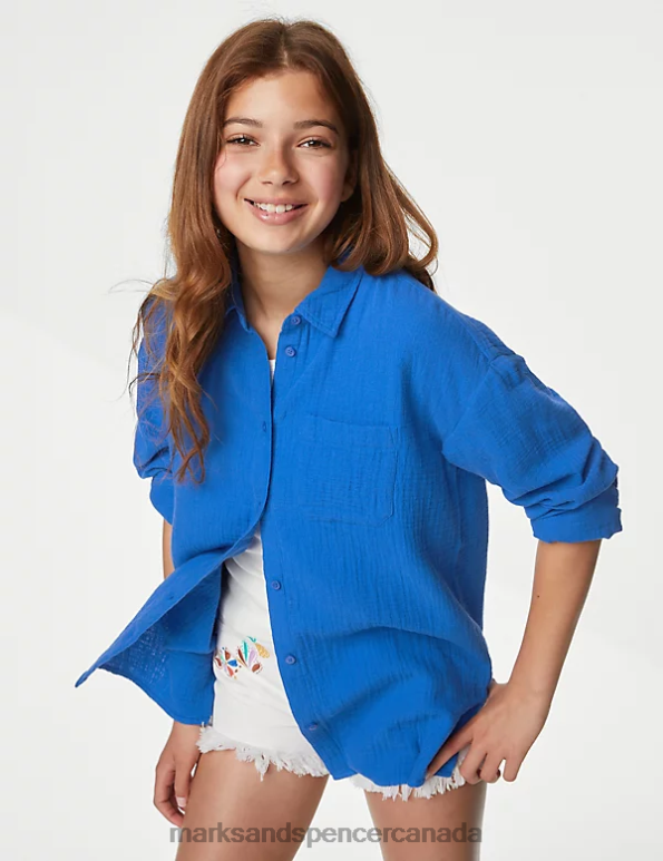 Kids Blue Clothing Marks & Spencer Pure Cotton Shirt 20VTD8750 - Marks and Spencer online