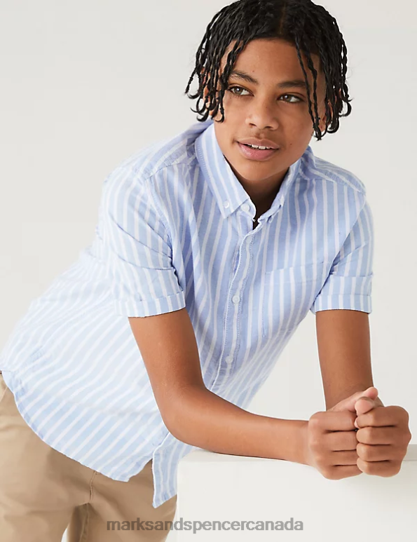 Marks and Spencer near me - Kids Blue Mix Clothing Marks & Spencer Pure Cotton Striped Shirt 20VTD8721