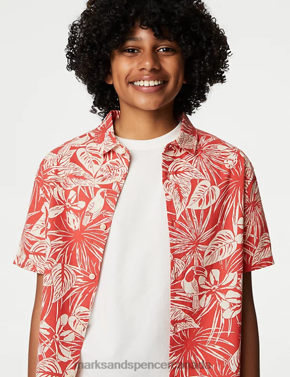 Kids Copper Rose Clothing Marks & Spencer Pure Cotton Parrot Print Shirt 20VTD8676 - Marks and Spencer outlet