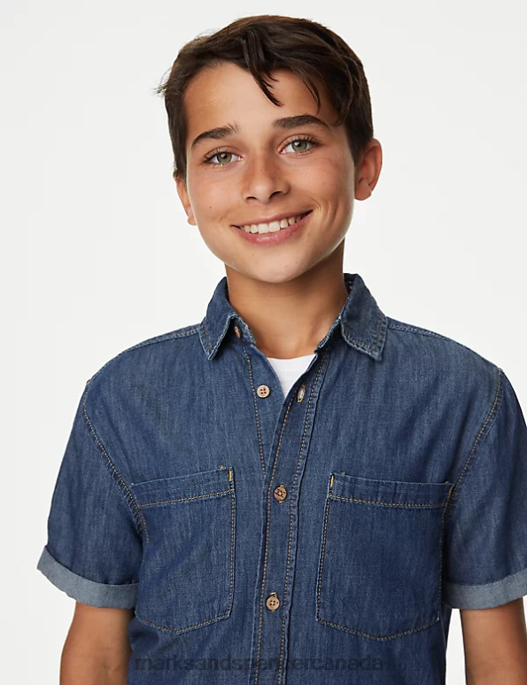 Kids Dark Denim Clothing Marks & Spencer Pure Cotton Denim Shirt 20VTD8673 - Marks and Spencer Canada locations