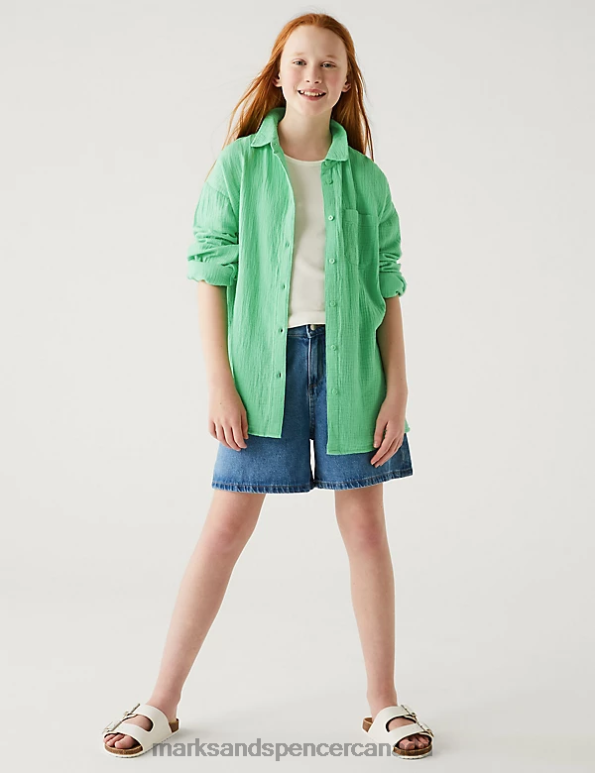 Kids Green Clothing Marks & Spencer Pure Cotton Shirt 20VTD8752 - Marks and Spencer outlet