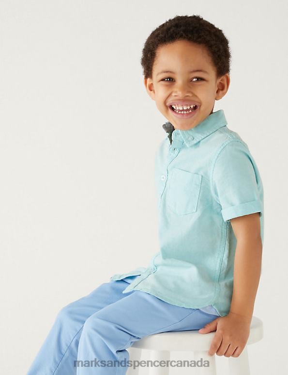 Marks and Spencer Canada - Kids Light Aqua Clothing Marks & Spencer Pure Cotton Oxford Shirt 20VTD8556